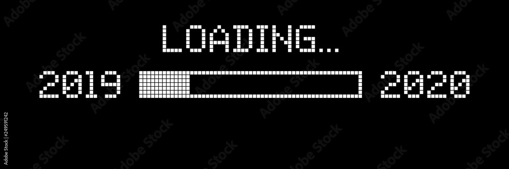 Pixelated progress bar showing loading of 2020