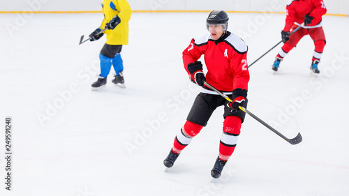 Photography Male hockey player playing game on the rink