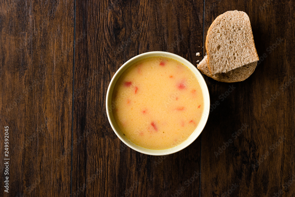 Homemade Potato Pumpkin Soup served with Bread. Homemade Potato Pumpkin Soup served with Bread.
