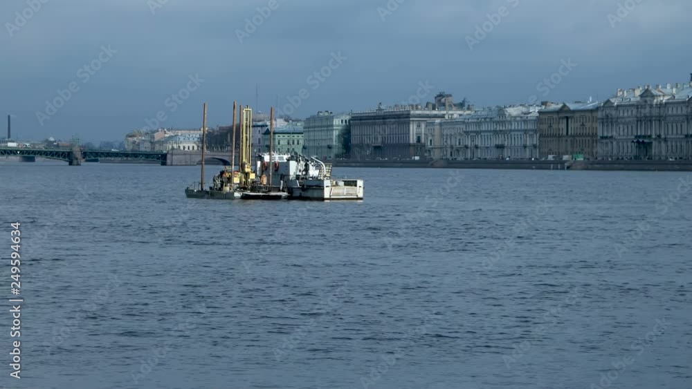 Technical work in the middle of Neva river. Saint-Petersburg, Russia. Timelapse clip. Technical work in the middle of Neva river. Saint-Petersburg, Russia. Timelapse clip.
