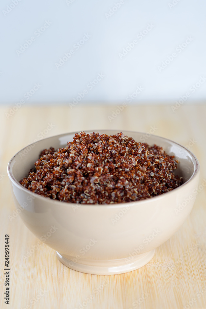 Cooked prep red quinoa in a bowl. Cooked prep red quinoa in a bowl.