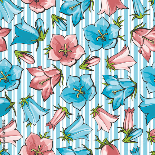 Vector flat bell flower seamless pattern backdrop