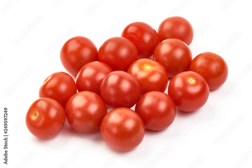 Shiny Cherry tomatoes, close-up, isolated on white background Shiny Cherry tomatoes, close-up, isolated on white background