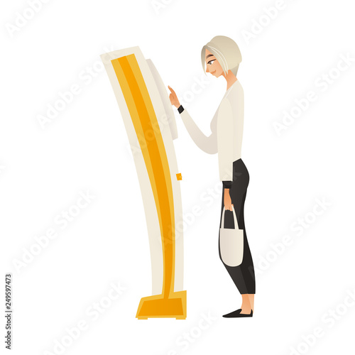 Vector woman at atm bank terminal