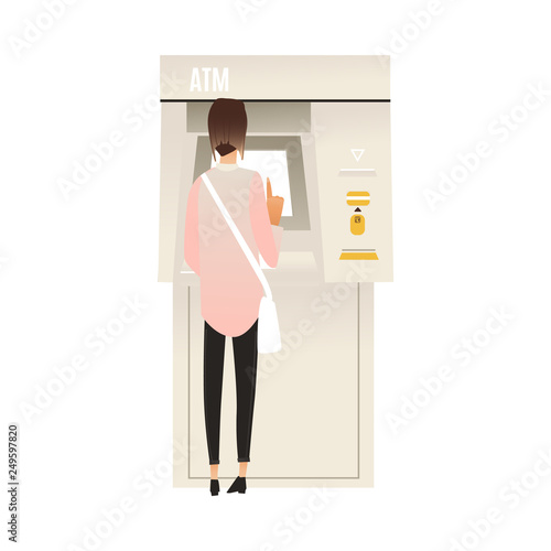 Vector woman at atm bank terminal