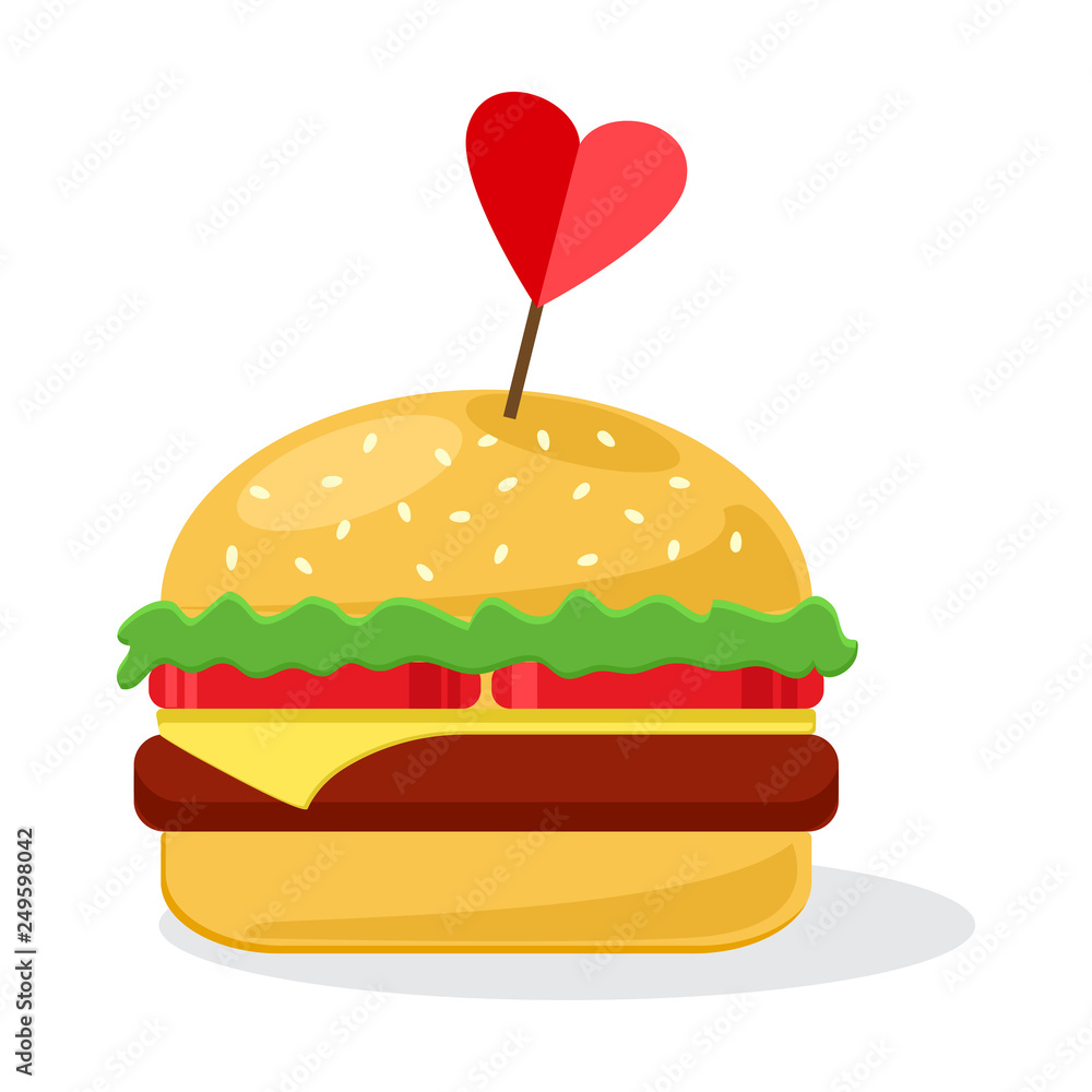 Cheeseburger with heart. Vector illustration Cheeseburger with heart. Vector illustration
