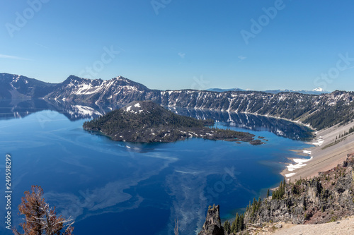 Crater Lake with snow and reflection