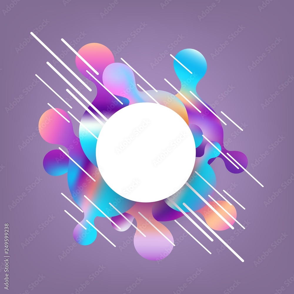 Gradient banner with bright colorful rounded shapes and lines with white circle for text area. Gradient banner with bright colorful rounded shapes and lines with white circle for text area.