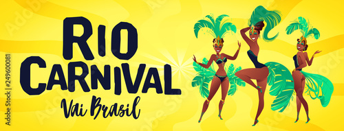 Brazilian samba banner. Carnival in Rio de Janeiro dancers wearing a festival costume is dancing. Vector illustration.