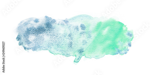 Watercolor abstract hand painted blue and green stain illustration on white background