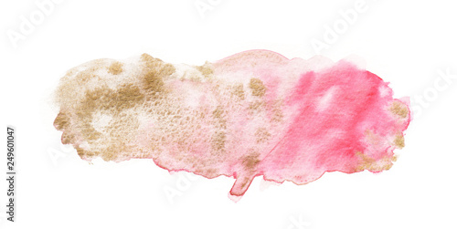 Watercolor hand painted abstract pink and gold stain illustration on white background