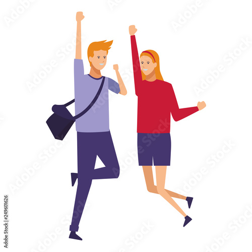 casual outfit couple cheerful jump