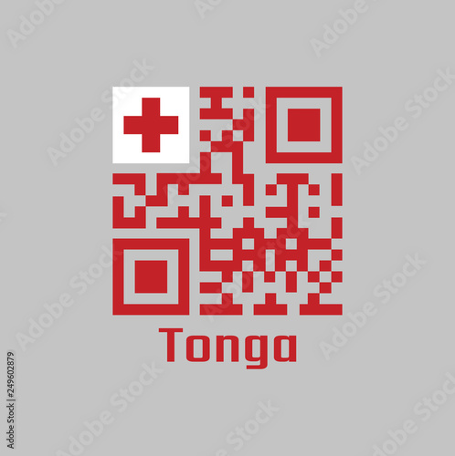 QR code set the color of Tonga flag. A red field with the white rectangle on the upper hoist-side corner bearing the red Greek Cross.