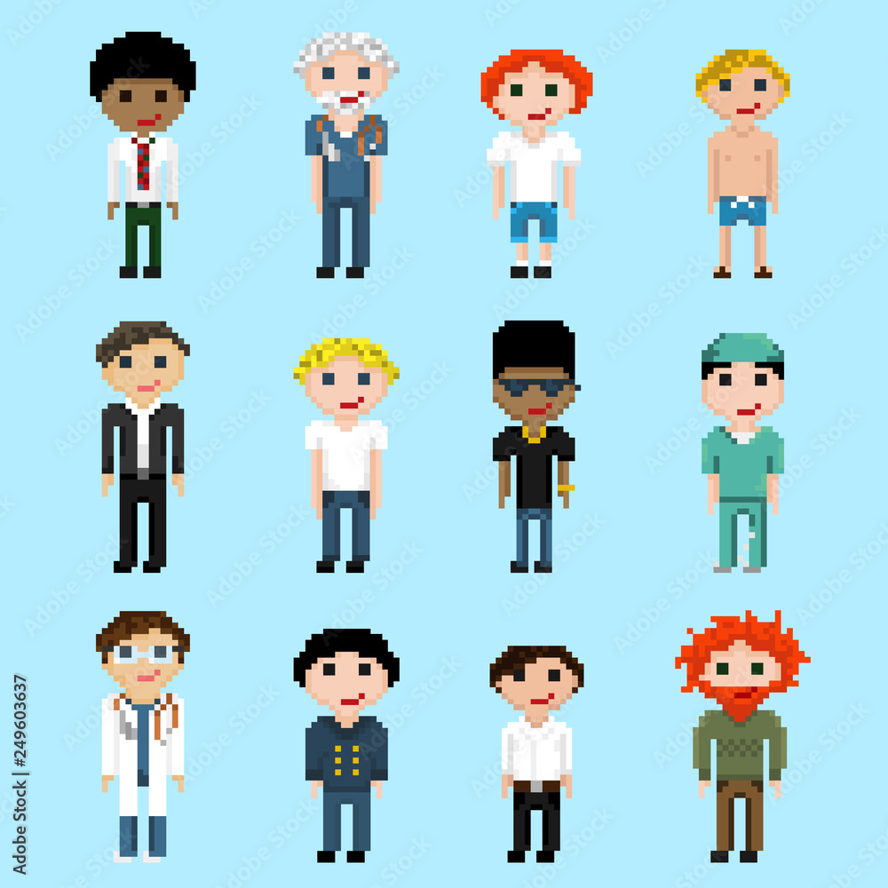Big set of pixel males in different images. Big set of pixel males in different images.