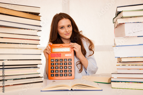 attractive young woman student studi math photo