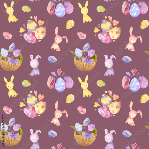 Cute baby easter rabbit seamless pattern, illustration for children clothing. Watercolor Hand drawn for cases design, nursery posters