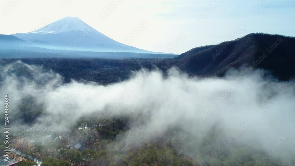本栖湖の上空から富士山をドローン撮影 本栖湖の上空から富士山をドローン撮影