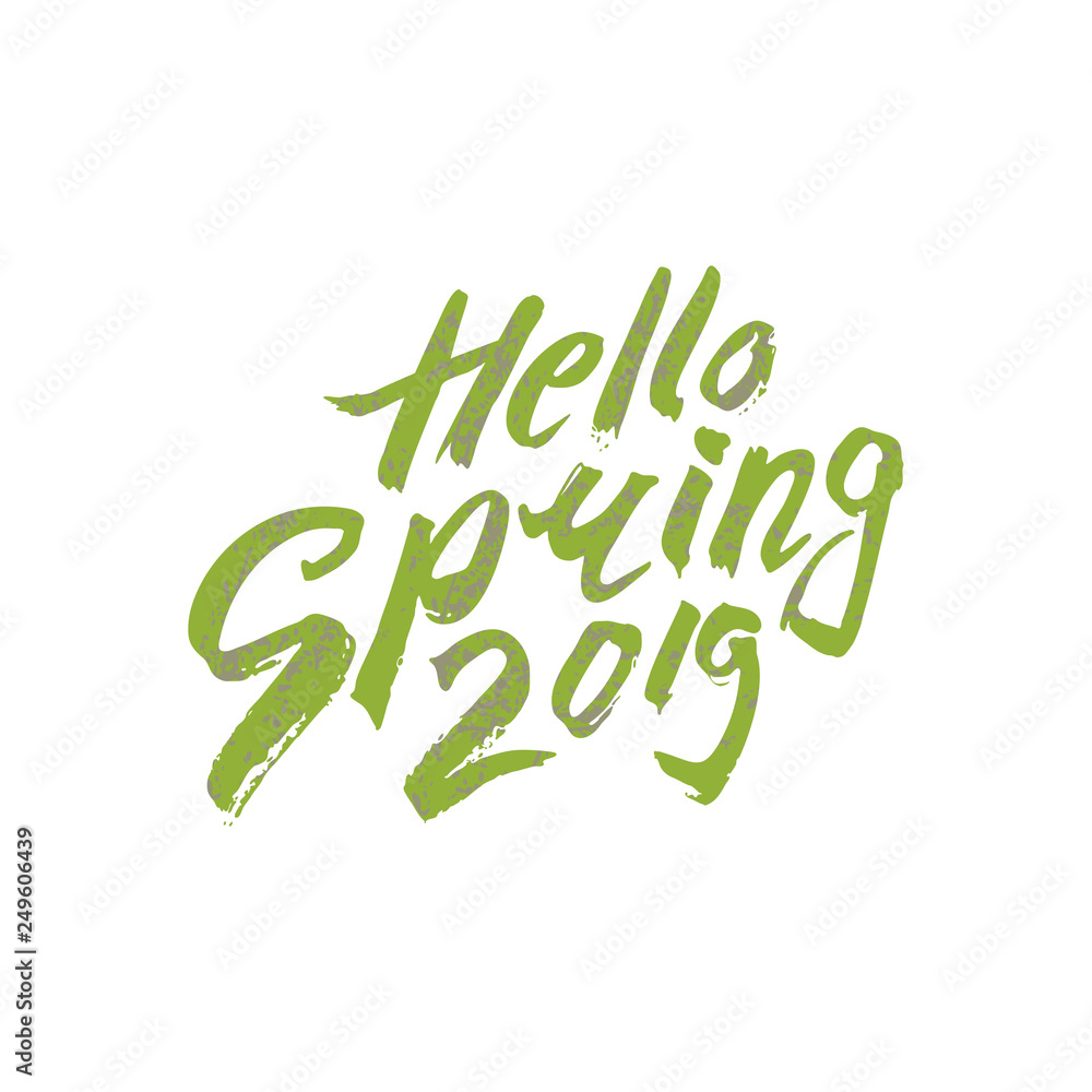 Plakat Beautiful vintage modern inscription Hello Spring 2019. Vector watercolor hand drawn illustration Spring pattern.