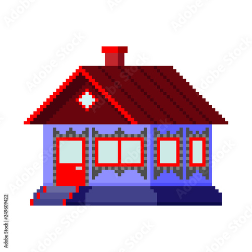 Pixel blue house. Vector illustration. Isolated object on white background. Isolate.