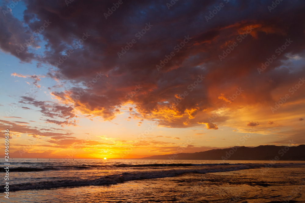 Los Angeles, Venice Beach, California. Gorgeous sunset with beach
