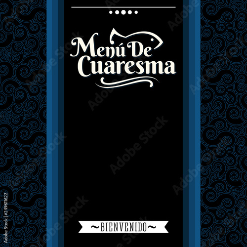 Menu de Cuaresma, Lenten Menu Spanish text, Lent Sea Food vector Menu cover design