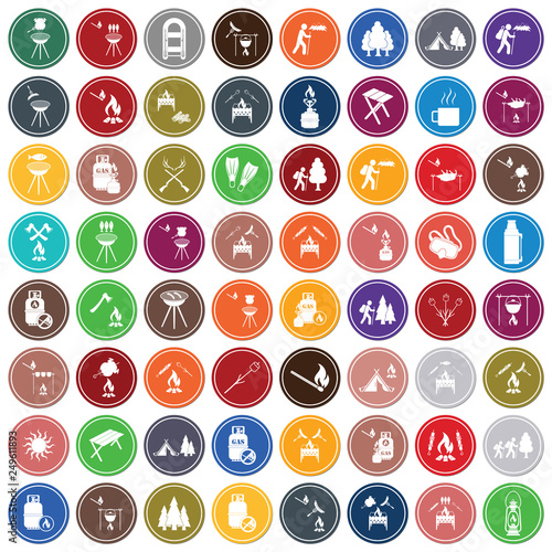 Set of travel and camping equipment icons