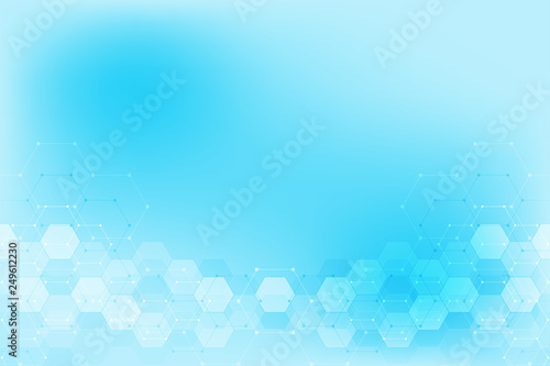 Abstract hexagons pattern for medical or scientific and technological modern design. Abstract texture background with molecular structures and chemical engineering.