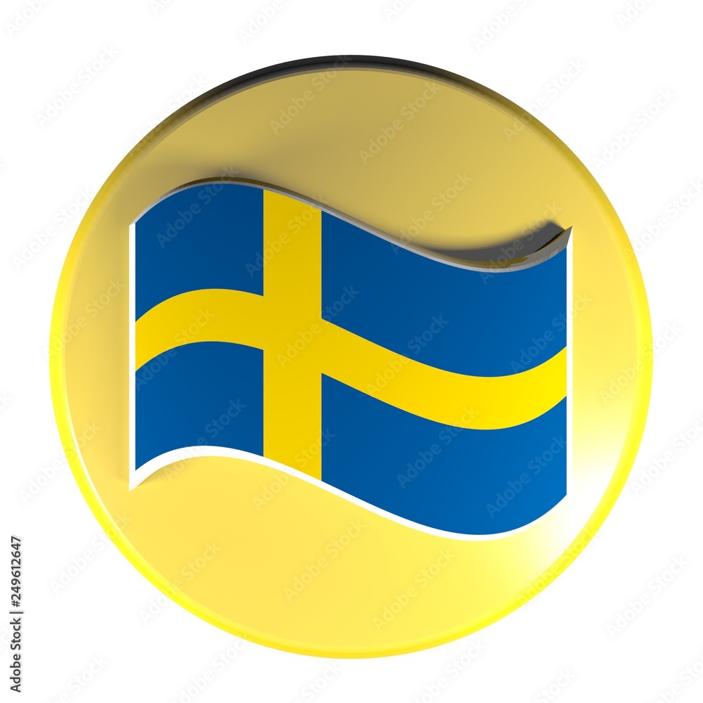 Yellow circle push button sweden flag - 3D rendering illustration Yellow circle push button sweden flag - 3D rendering illustration
