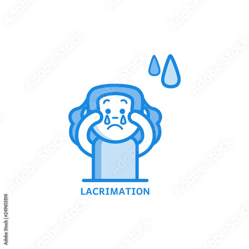 Increased lacrimation line icon - symptom of disease or allergy isolated on white background.
