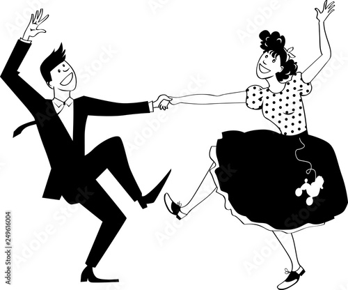 Couple dressed in vintage closes, dancing rock and roll, EPS 8 vector illustration	