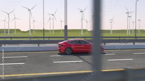 3d animation of an electric Tesla model 3 self driving on highway - seamless looping