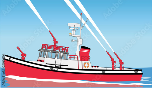 Fire Boat Vector Illustration