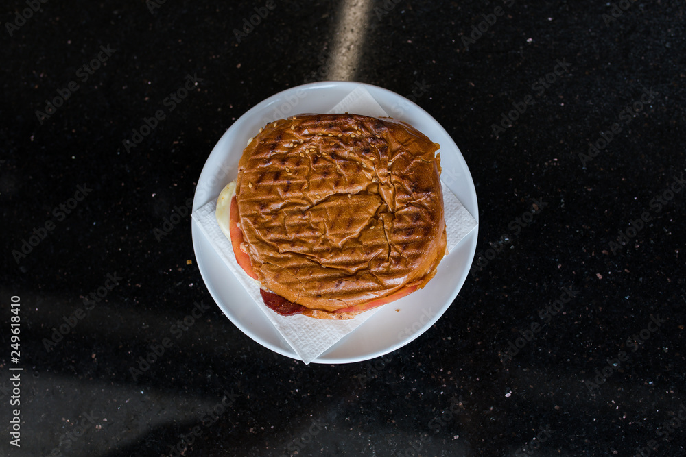 Toast sandwich breakfast with cheese and tomato Toast sandwich breakfast with cheese and tomato