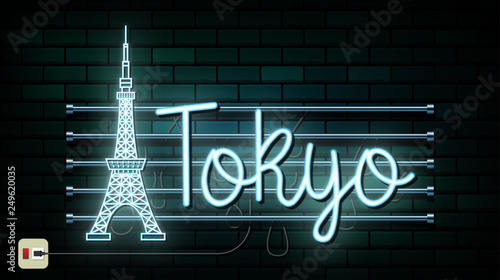 Japan Travel And Journey neon light background. Vector Design Template.used for your advertisement, book, banner, template, travel business or presentation.