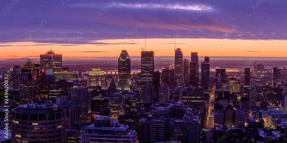 Montreal city during dawn under awsome lights 