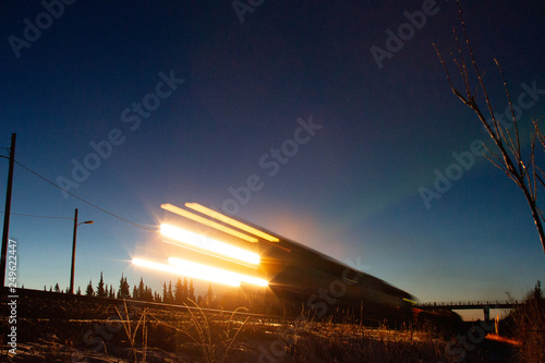 Train night sky tracks railway lights freight train alaska night dark sky open stock horizon 