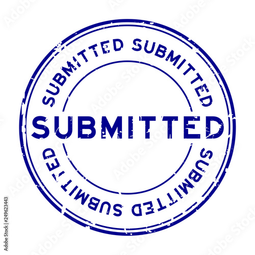 Grunge blue submitted round rubber seal stamp on white background