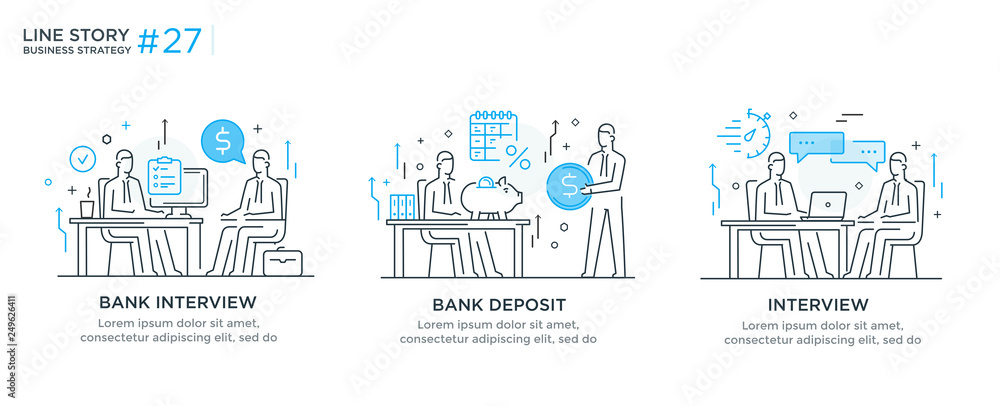 Set of illustrations concept with business concept. Workflow, growth, graphics. Business development, milestones, start-up. linear illustration Icons infographics. Landing page site print poster. Line