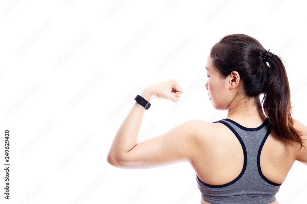 Slim body of women wearing a sportswear cloes up.