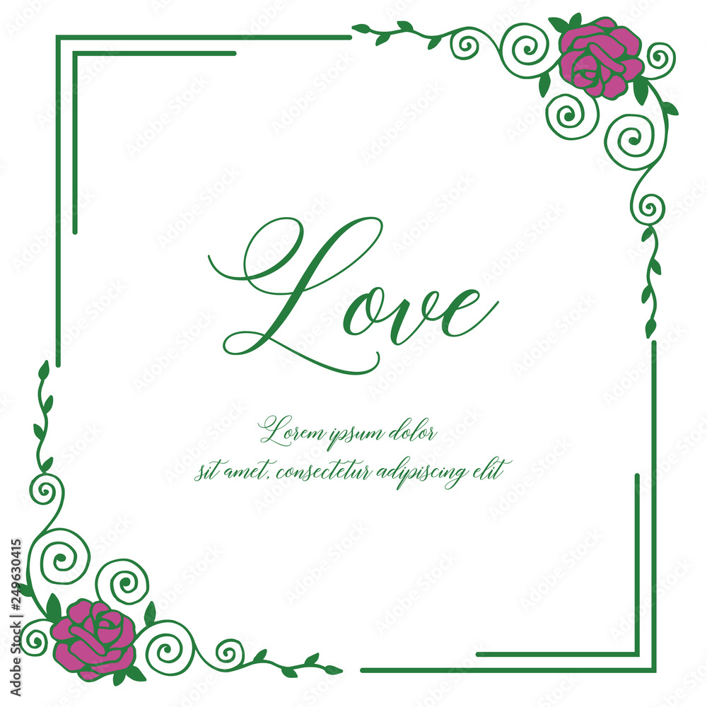 Vector illustration frame floral with lettering love hand draw