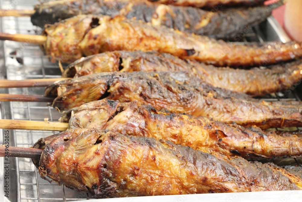 Grilled fish is delicious at street food Grilled fish is delicious at street food
