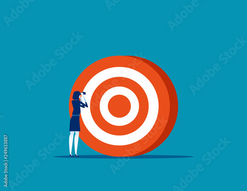 Businesswoman searching target. Concept business vector illustration, Successful, Achievement, Goal.