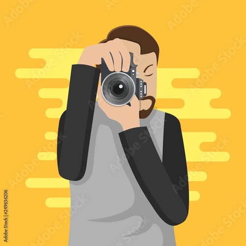 Photographer character takes photo. vector illustration