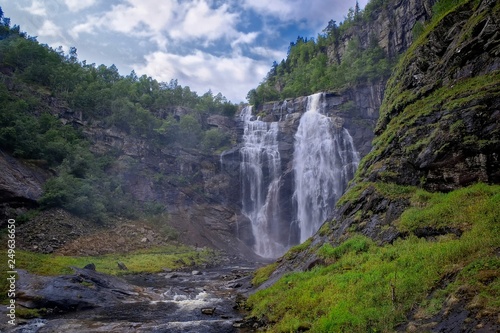 Frontal view of the Skjervsfossen in long exposure  seen from the base