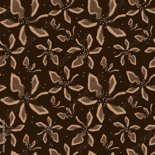 Vector seamless pattern. Abstract art beige flowers on a brown background for bedding  textile  wallpaper  wrapping  cover page  web site  card  carton  print  fabric  banner.