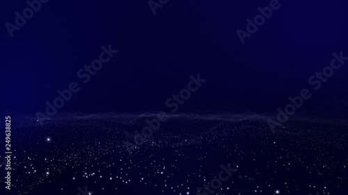 Фотография dark blue digital abstract background with wave particles, glow sparkles and space with depth of field