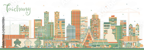 Taichung Taiwan City Skyline with Color Buildings.