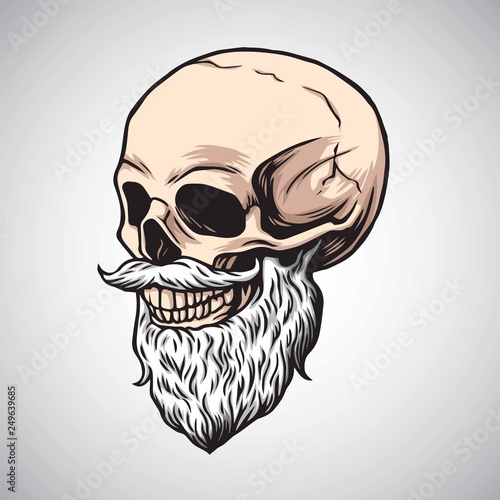 Skull Bearded Moustache Vector Mascot Drawing