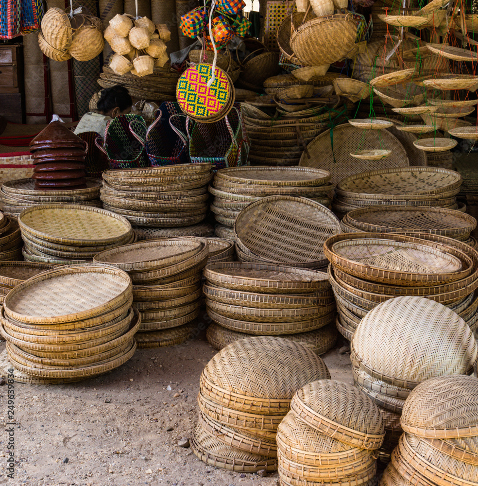hand woven baskets for sale in festival market in many shapes and forms