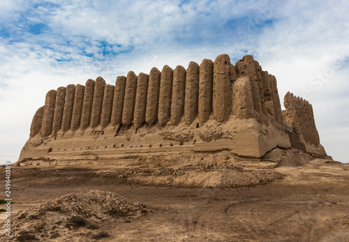 Major Kyz-Kala, a fortress with corrugated, as if pleated, walls, located in ancient Merv which was one of the major cities standing on a silkway route. Once was the capital of Turkmen-Seljuk Empire. #249640889